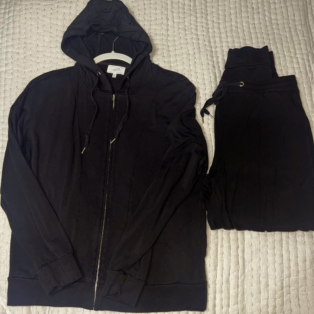New Soma Wknd Hoodie Sweatshirt (M) & Sweatpants Joggers (L) Black Brushed Terry